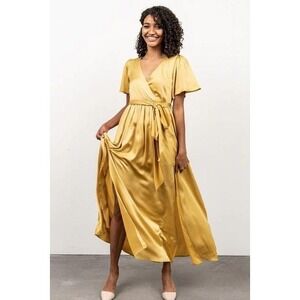 NEW Baltic Born Faux Wrap Maxi Dress Gold Size Small
